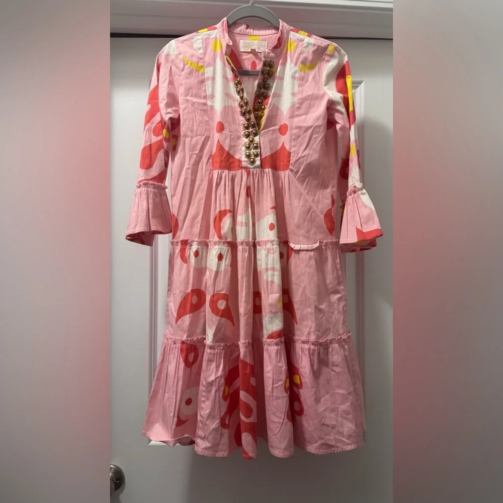 Chic Pink Patterned Midi Dress - Picture 8 of 8